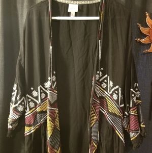 Knox rose black kimono with fringe